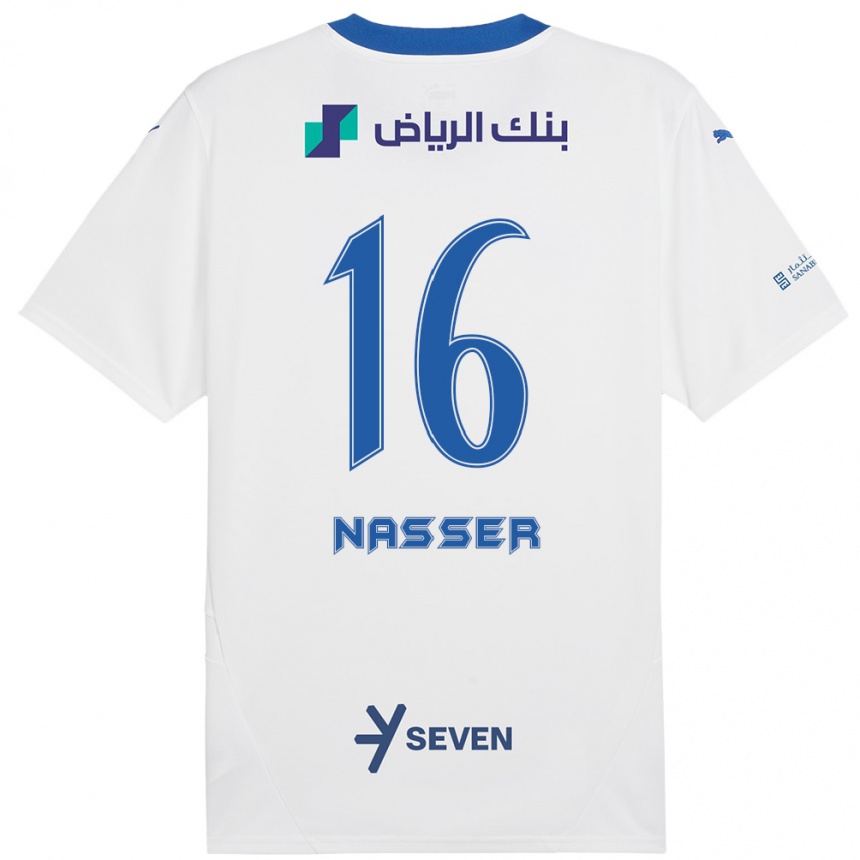 Niño Fútbol Camiseta Nasser Al-Dawsari #16 Blanco Azul 2ª Equipación 2024/25 Perú