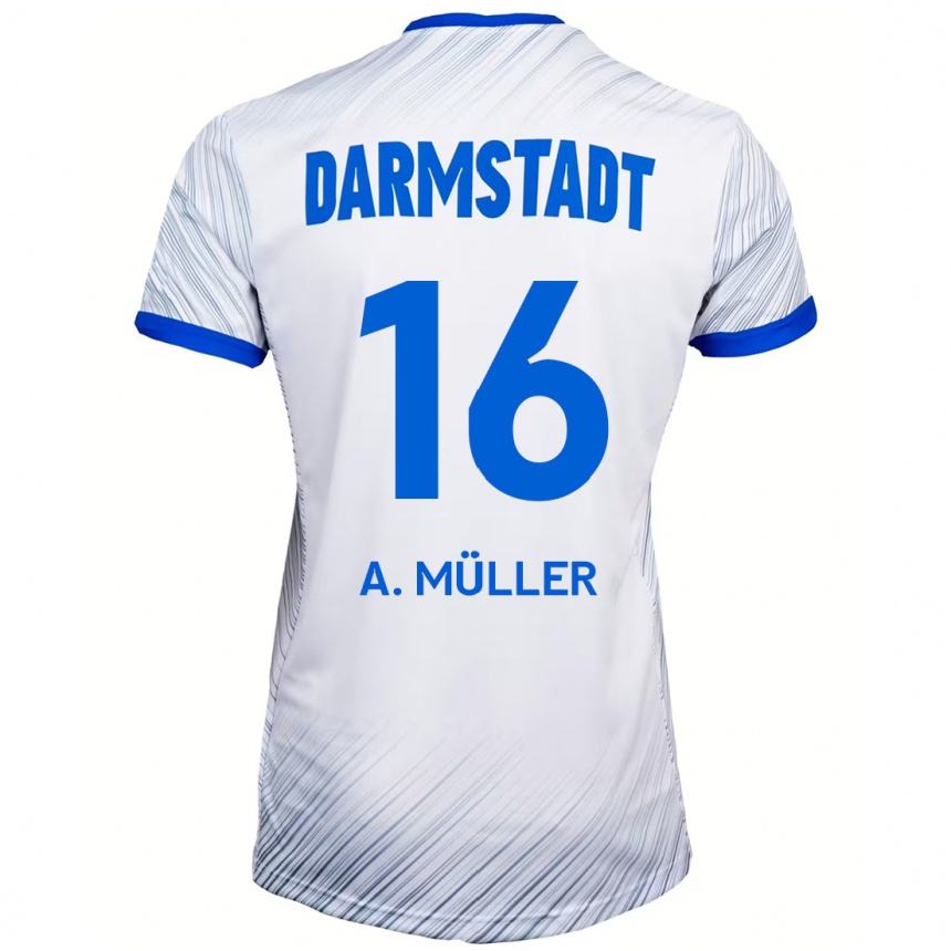 Niño Fútbol Camiseta Andreas Müller #16 Blanco Azul 2ª Equipación 2024/25 Perú