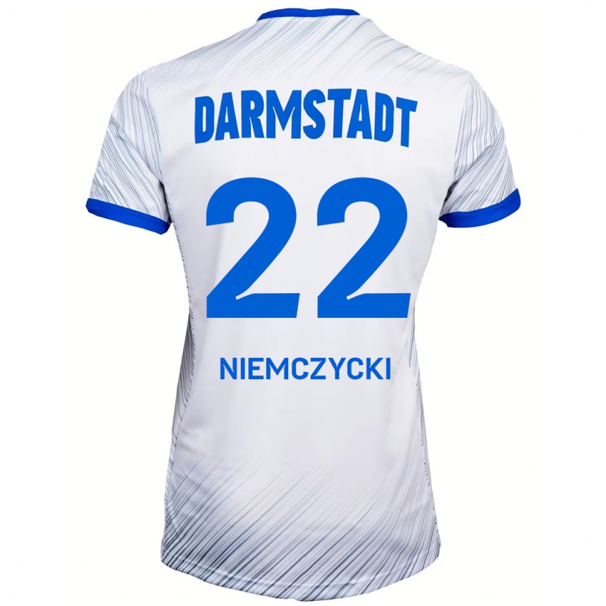 Niño Fútbol Camiseta Karol Niemczycki #22 Blanco Azul 2ª Equipación 2024/25 Perú