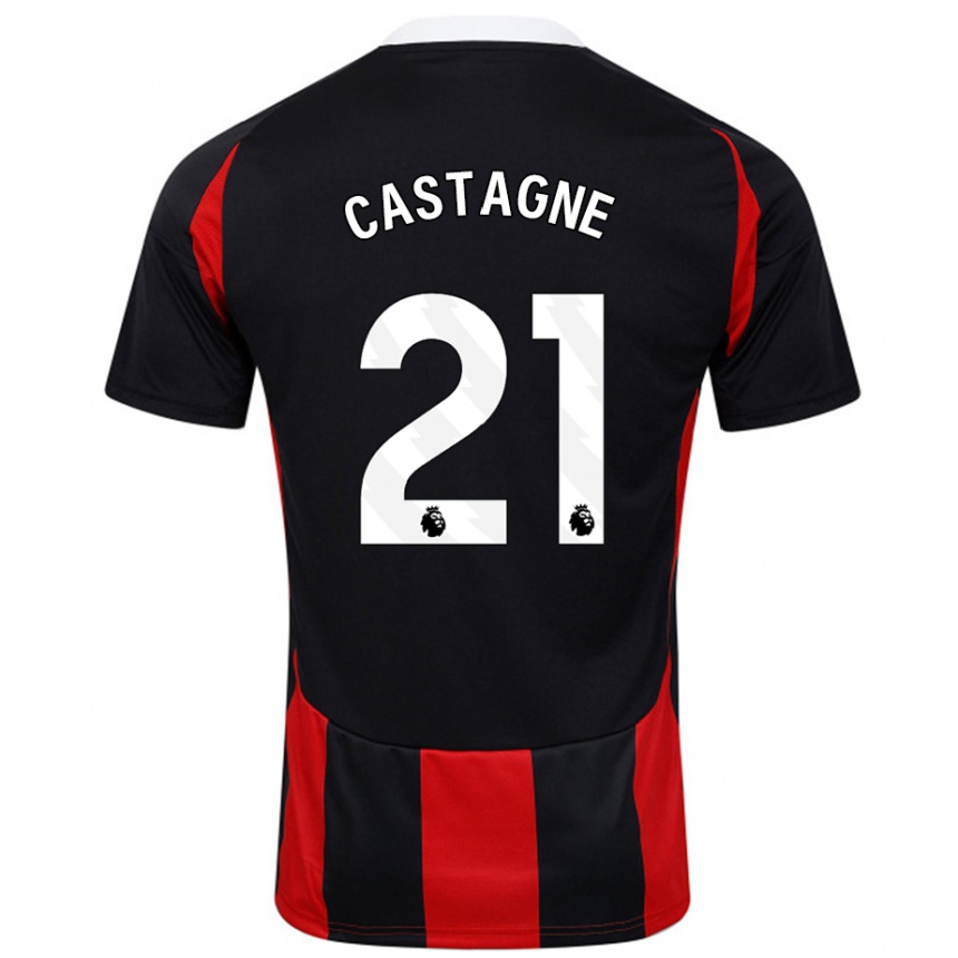 Niño Fútbol Camiseta Timothy Castagne #21 Negro Rojo 2ª Equipación 2024/25 Perú