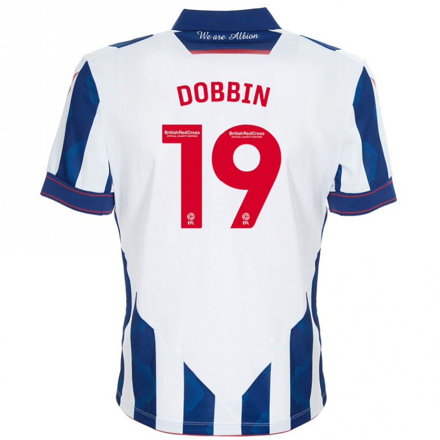 Hombre Fútbol Camiseta Lewis Dobbin #19 Blanco Azul Oscuro 1ª Equipación 2024/25 Perú