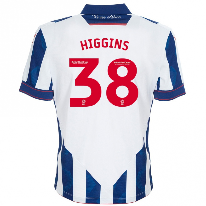 Hombre Fútbol Camiseta Akeel Higgins #38 Blanco Azul Oscuro 1ª Equipación 2024/25 Perú