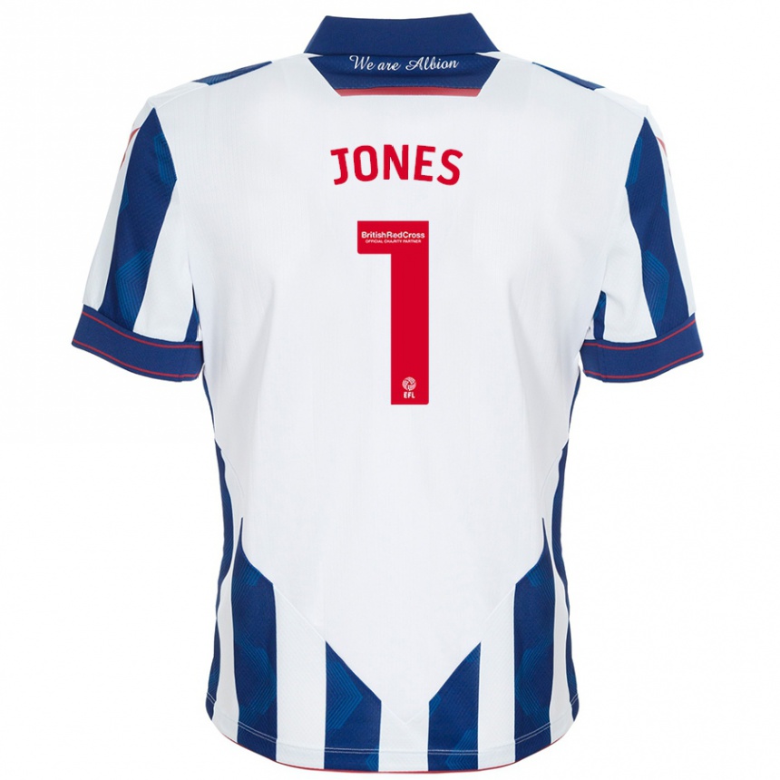 Hombre Fútbol Camiseta Lucy Jones #1 Blanco Azul Oscuro 1ª Equipación 2024/25 Perú