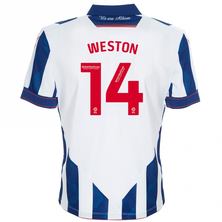 Hombre Fútbol Camiseta Steph Weston #14 Blanco Azul Oscuro 1ª Equipación 2024/25 Perú