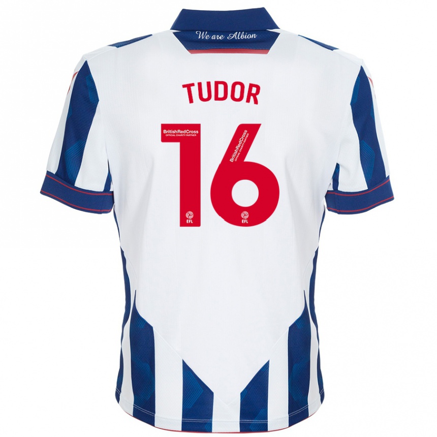 Hombre Fútbol Camiseta Sophie Tudor #16 Blanco Azul Oscuro 1ª Equipación 2024/25 Perú