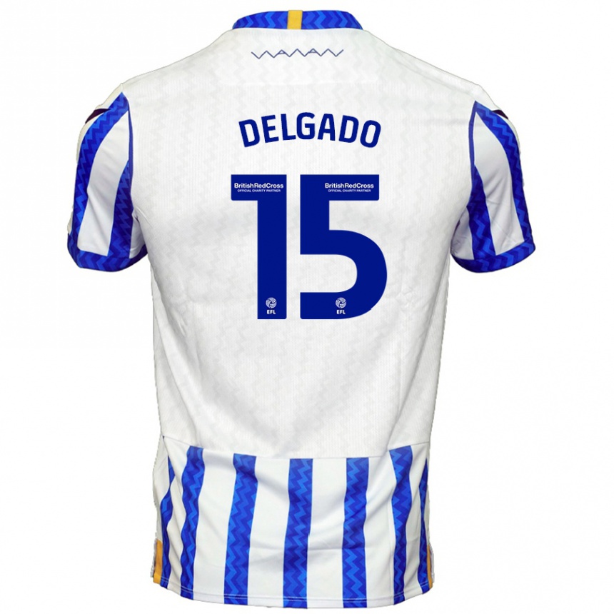 Hombre Fútbol Camiseta Juan Delgado #15 Azul Blanco 1ª Equipación 2024/25 Perú