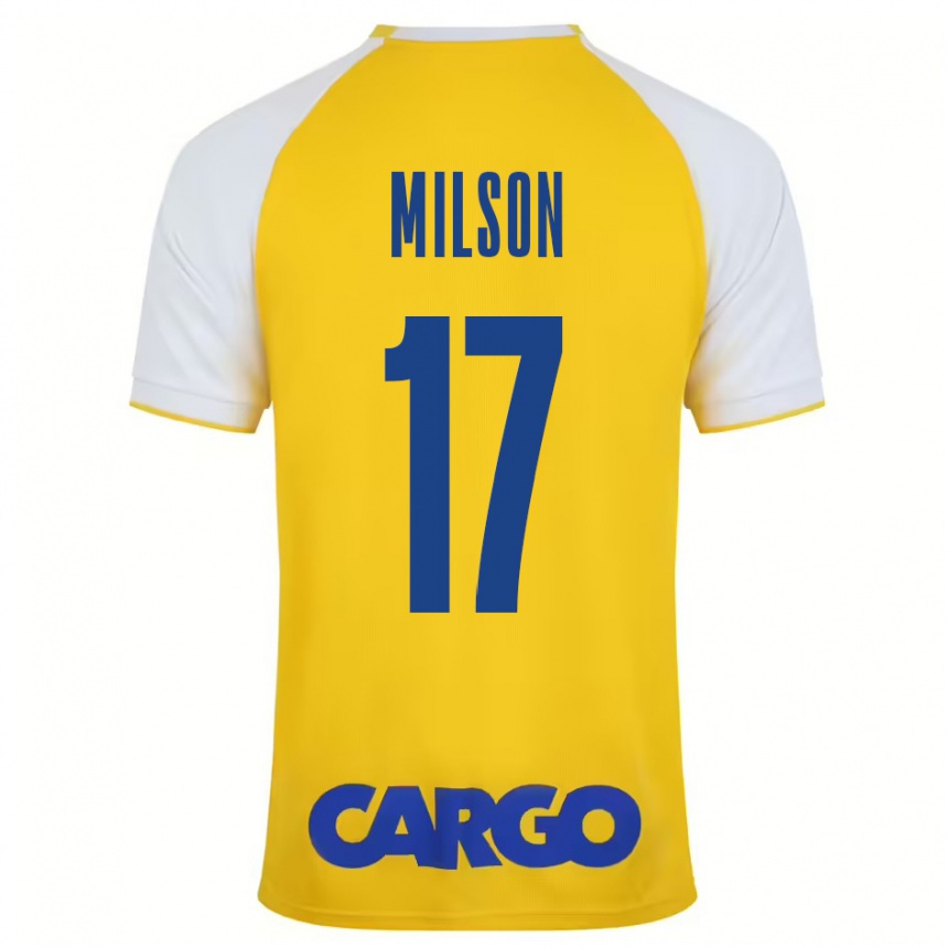 Hombre Fútbol Camiseta Milson #17 Amarillo Blanco 1ª Equipación 2024/25 Perú