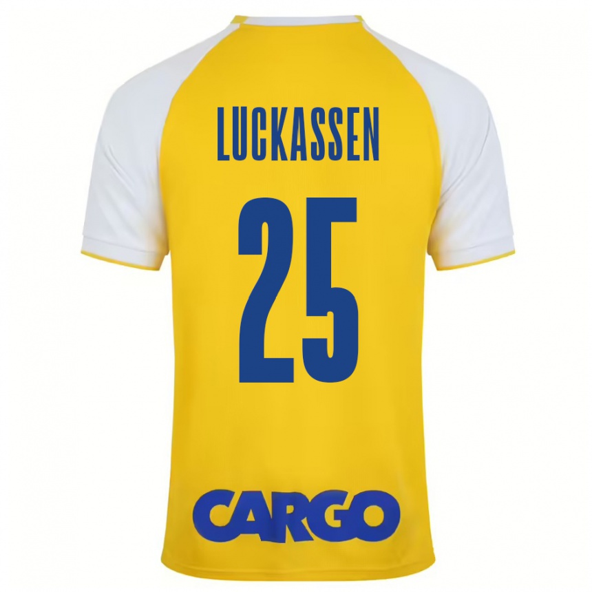 Hombre Fútbol Camiseta Derrick Luckassen #25 Amarillo Blanco 1ª Equipación 2024/25 Perú