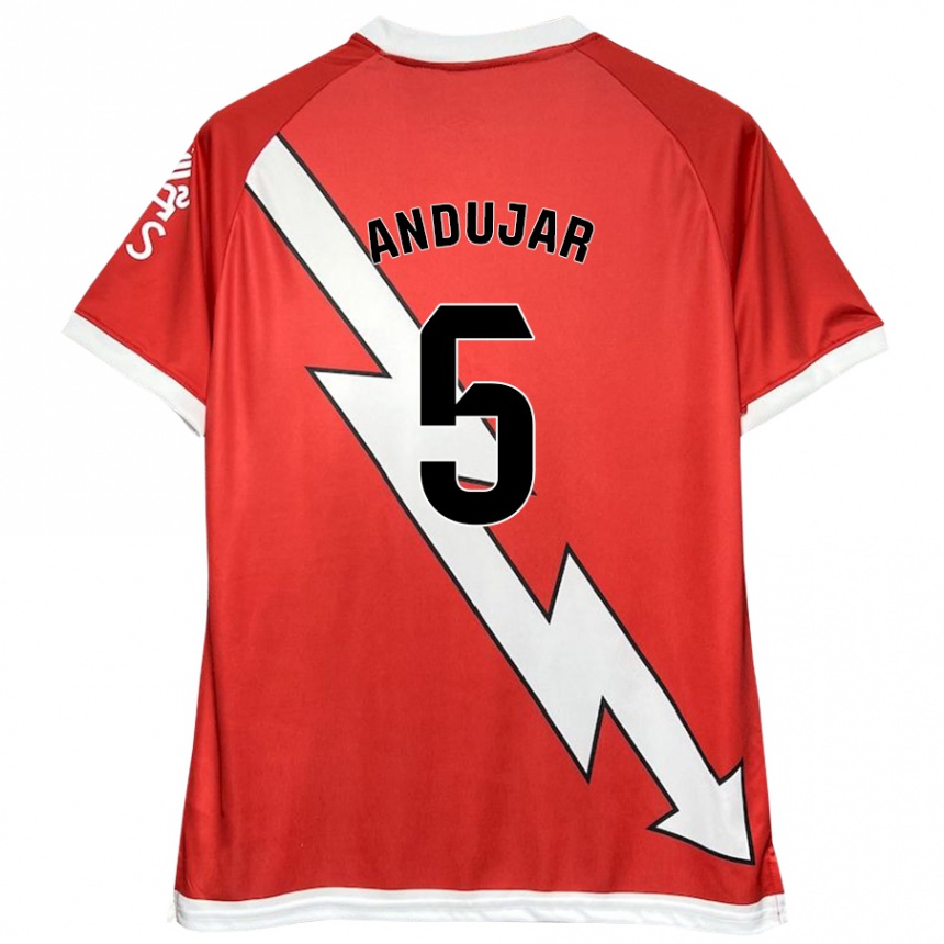 Hombre Fútbol Camiseta Paula Andújar #5 Blanco Rojo 1ª Equipación 2024/25 Perú