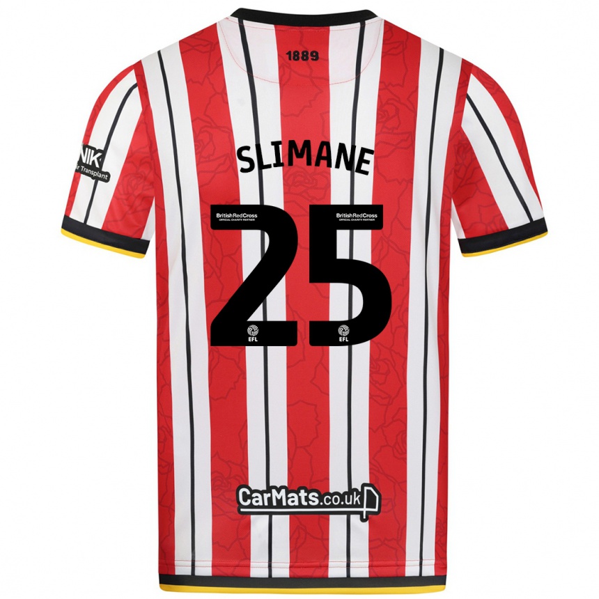 Hombre Fútbol Camiseta Anis Slimane #25 Rojo Blanco Rayas 1ª Equipación 2024/25 Perú