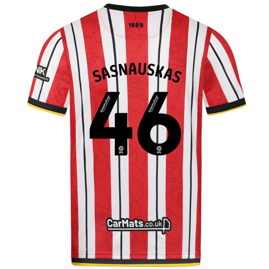 Hombre Fútbol Camiseta Dovydas Sasnauskas #46 Rojo Blanco Rayas 1ª Equipación 2024/25 Perú