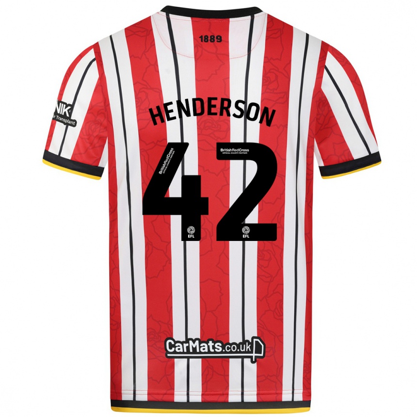 Hombre Fútbol Camiseta Peyton Henderson #42 Rojo Blanco Rayas 1ª Equipación 2024/25 Perú