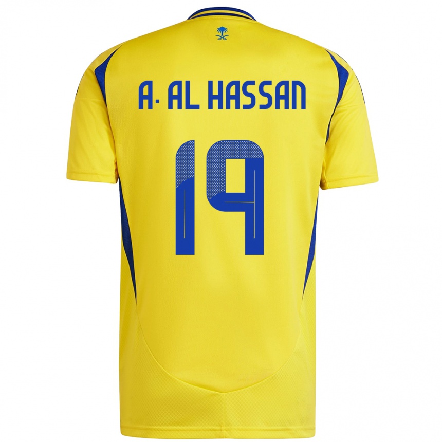 Hombre Fútbol Camiseta Ali Al-Hassan #19 Amarillo Azul 1ª Equipación 2024/25 Perú