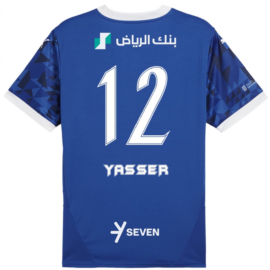 Hombre Fútbol Camiseta Yasser Al-Shahrani #12 Azul Oscuro Blanco 1ª Equipación 2024/25 Perú