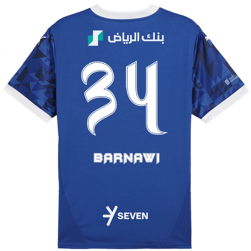 Hombre Fútbol Camiseta Saleh Barnawi #34 Azul Oscuro Blanco 1ª Equipación 2024/25 Perú