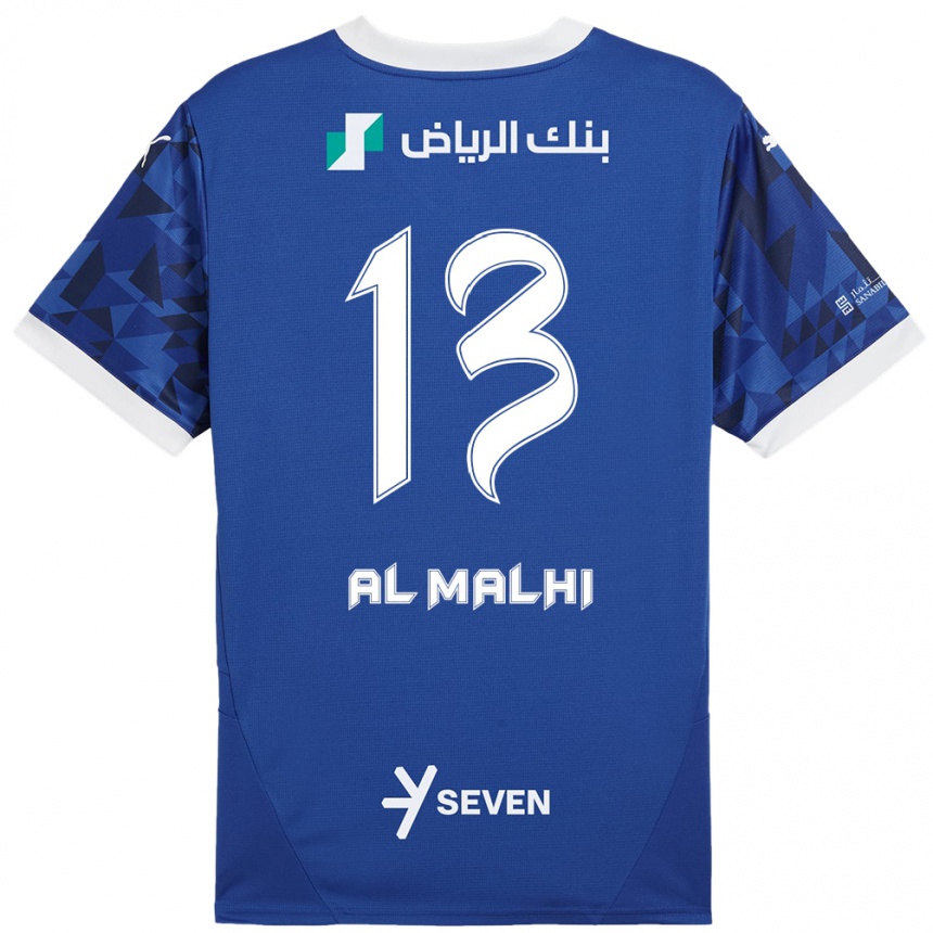 Hombre Fútbol Camiseta Al Muhra Al-Malhi #13 Azul Oscuro Blanco 1ª Equipación 2024/25 Perú