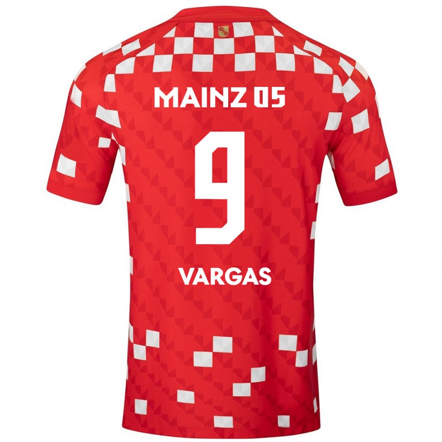 Hombre Fútbol Camiseta Nayrobi Vargas #9 Blanco Rojo 1ª Equipación 2024/25 Perú