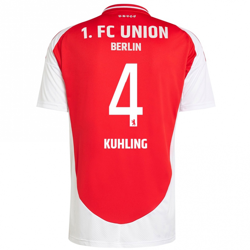 Hombre Fútbol Camiseta Ole Kühling #4 Rojo Blanco 1ª Equipación 2024/25 Perú