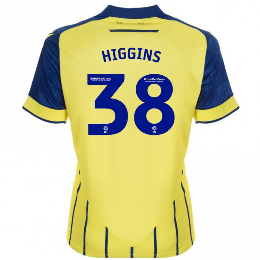 Hombre Fútbol Camiseta Akeel Higgins #38 Amarillo Azul 2ª Equipación 2024/25 Perú