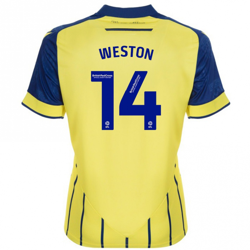 Hombre Fútbol Camiseta Steph Weston #14 Amarillo Azul 2ª Equipación 2024/25 Perú