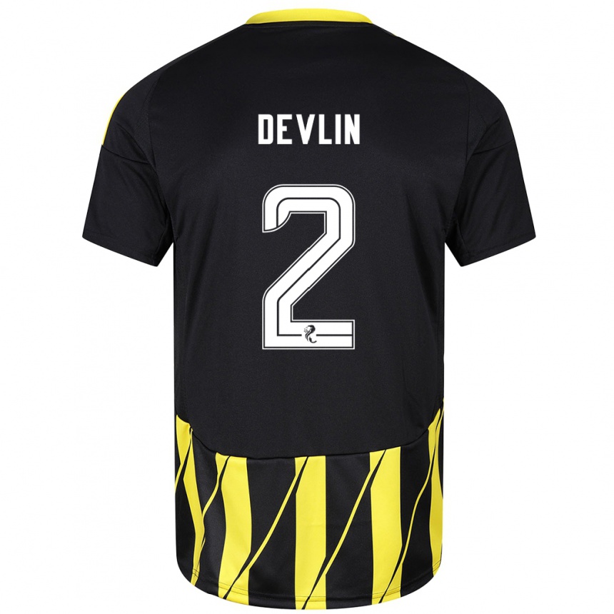 Hombre Fútbol Camiseta Nicky Devlin #2 Negro Amarillo 2ª Equipación 2024/25 Perú