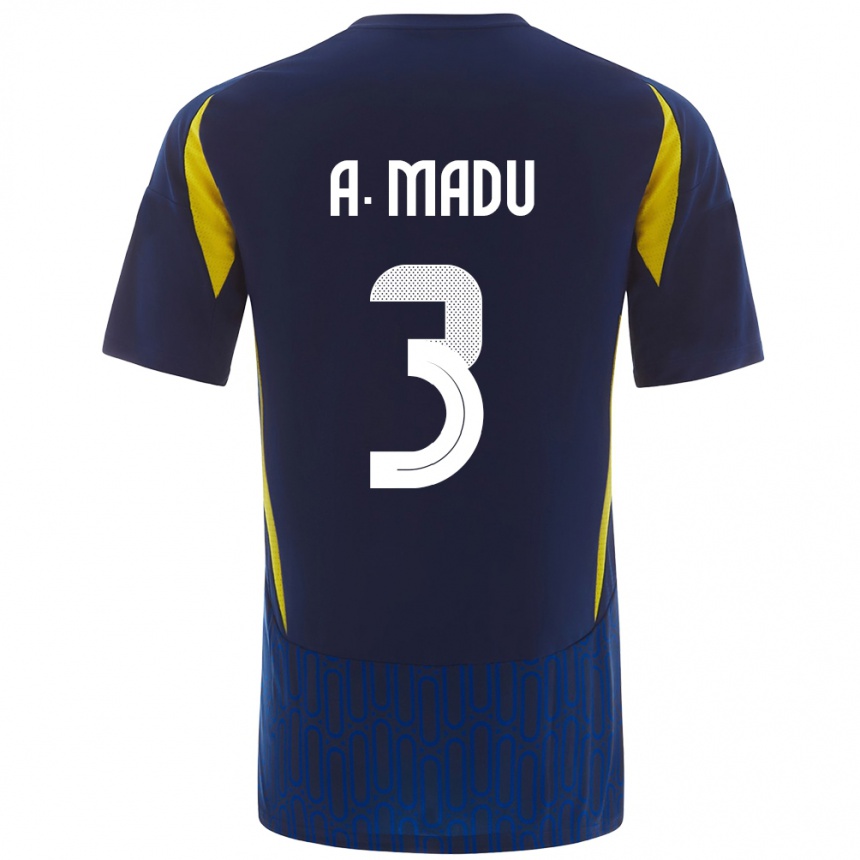 Hombre Fútbol Camiseta Abdullah Madu #3 Azul Amarillo 2ª Equipación 2024/25 Perú