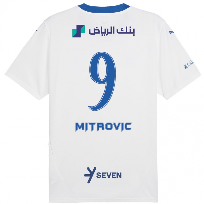 Hombre Fútbol Camiseta Aleksandar Mitrovic #9 Blanco Azul 2ª Equipación 2024/25 Perú