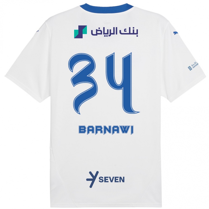 Hombre Fútbol Camiseta Saleh Barnawi #34 Blanco Azul 2ª Equipación 2024/25 Perú