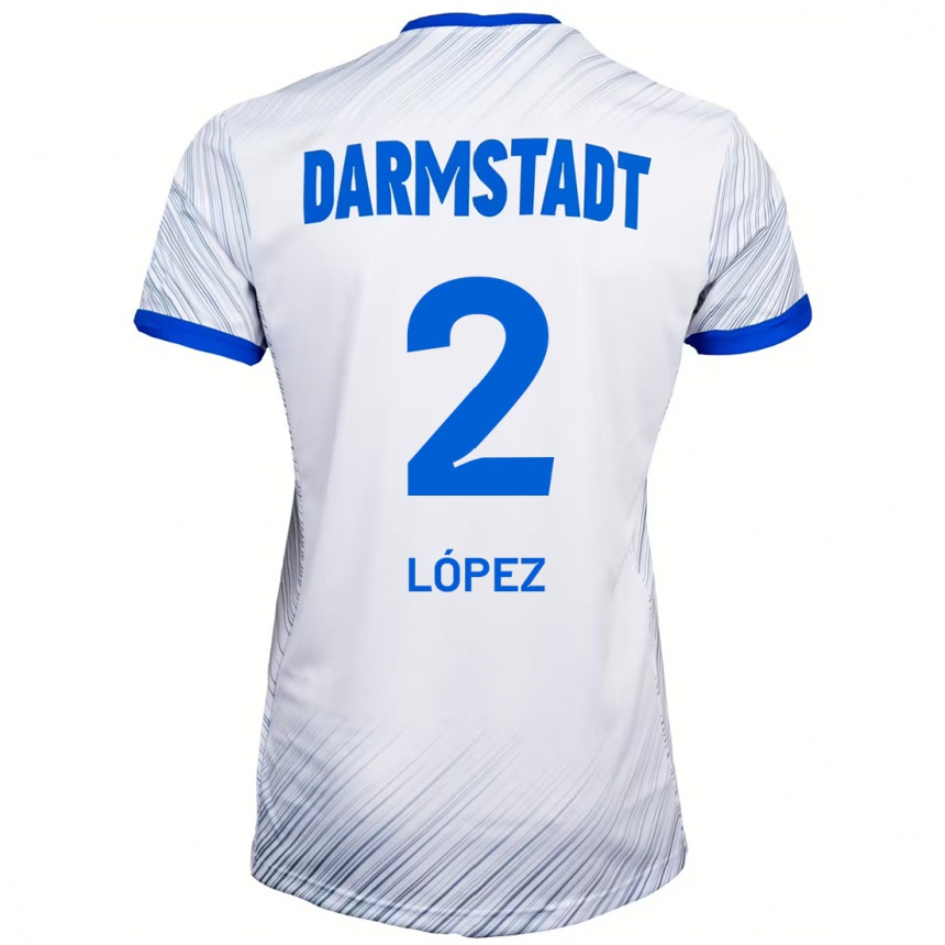 Hombre Fútbol Camiseta Sergio López #2 Blanco Azul 2ª Equipación 2024/25 Perú