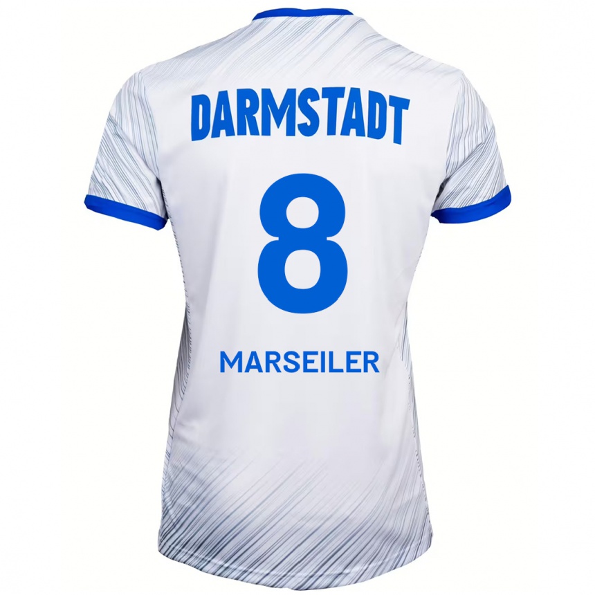 Hombre Fútbol Camiseta Luca Marseiler #8 Blanco Azul 2ª Equipación 2024/25 Perú