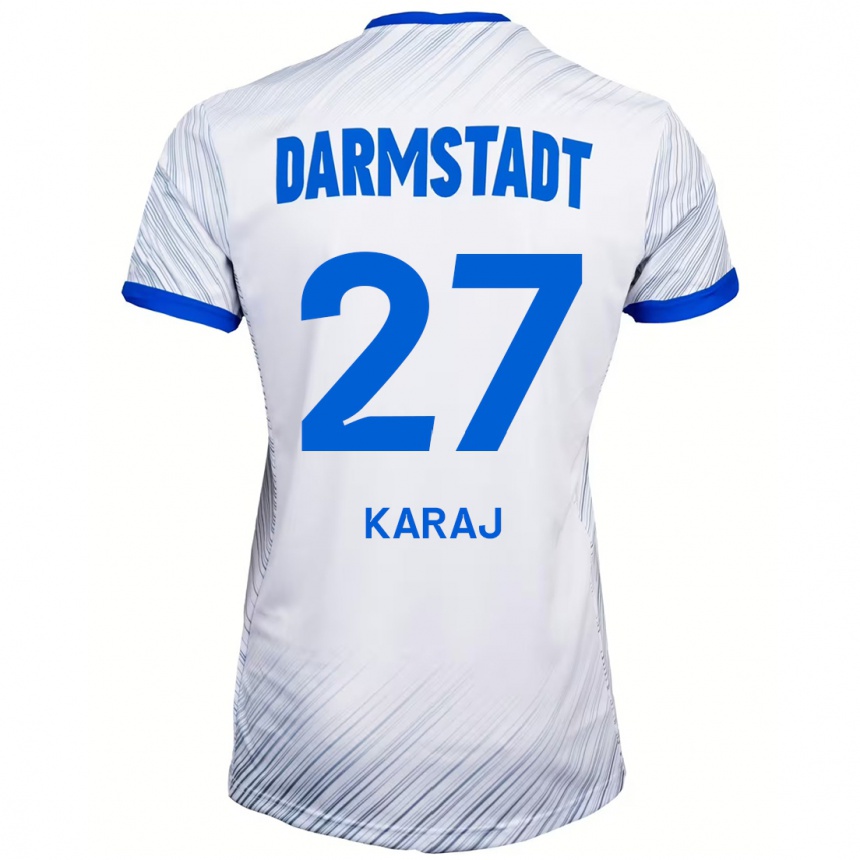 Hombre Fútbol Camiseta Eraldo Karaj #27 Blanco Azul 2ª Equipación 2024/25 Perú