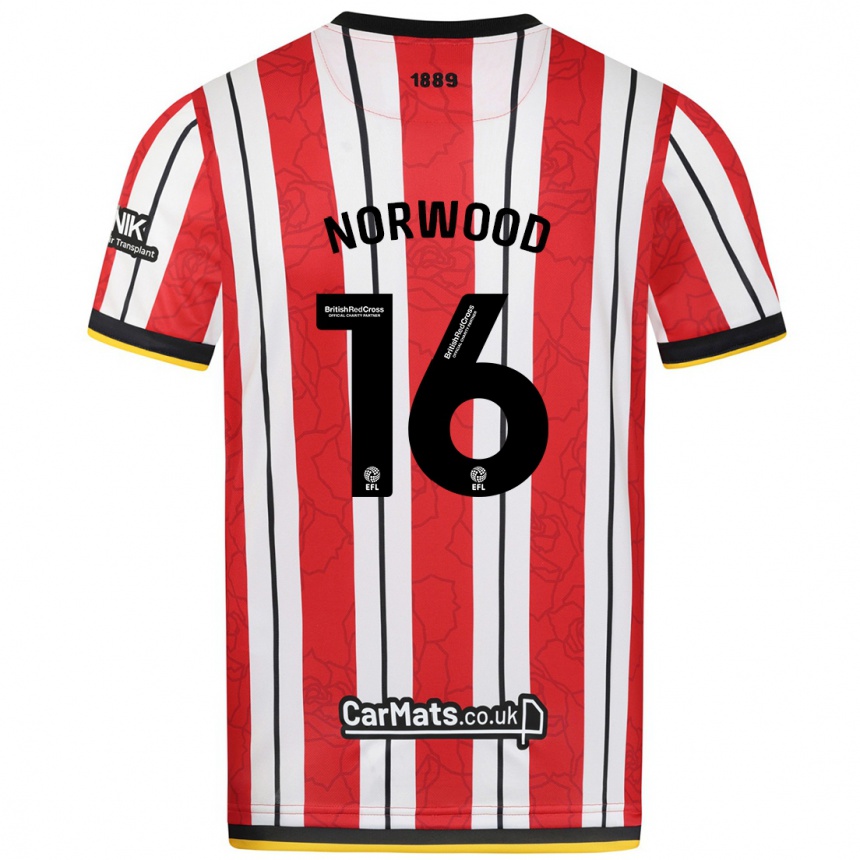 Mujer Fútbol Camiseta Oliver Norwood #16 Rojo Blanco Rayas 1ª Equipación 2024/25 Perú