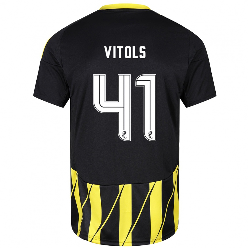 Mujer Fútbol Camiseta Rodrigo Vitols #41 Negro Amarillo 2ª Equipación 2024/25 Perú