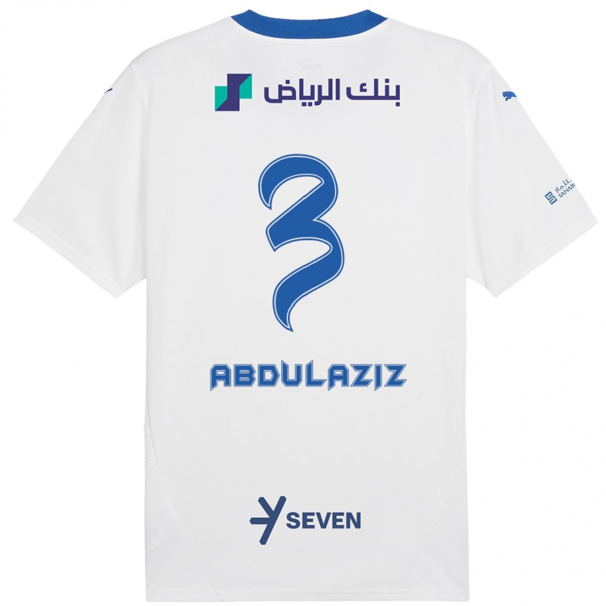 Mujer Fútbol Camiseta Al Jawhara Abdulaziz #3 Blanco Azul 2ª Equipación 2024/25 Perú