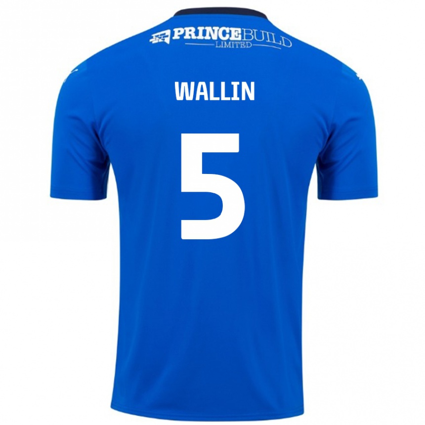 Niño Fútbol Camiseta Oscar Wallin #5 Azul Blanco 1ª Equipación 2024/25 Perú