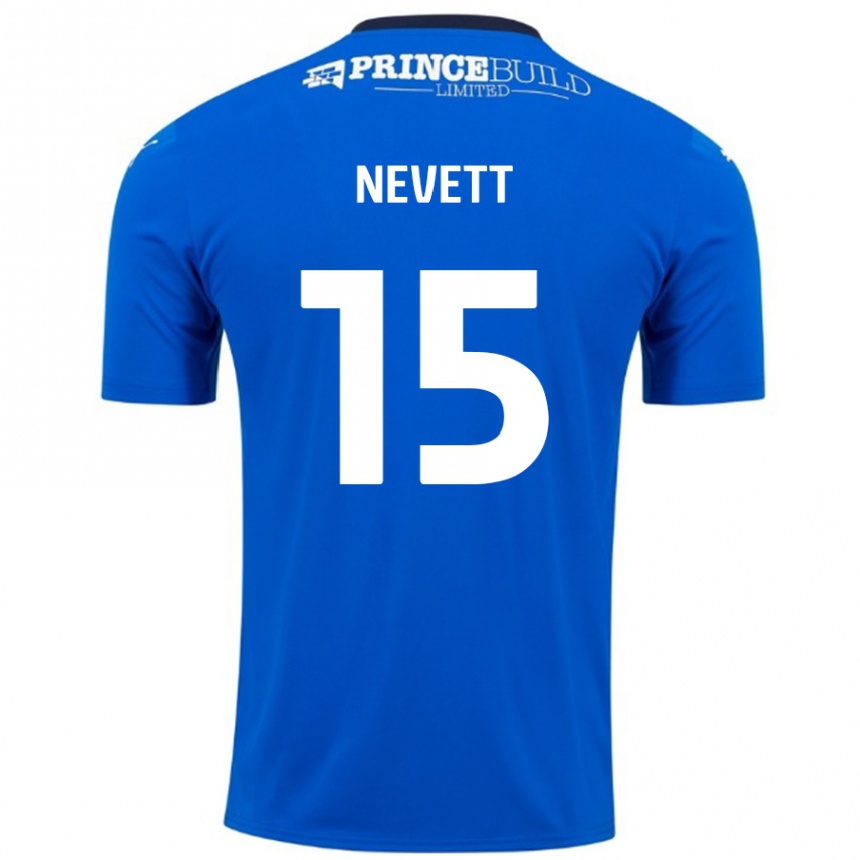 Niño Fútbol Camiseta George Nevett #15 Azul Blanco 1ª Equipación 2024/25 Perú