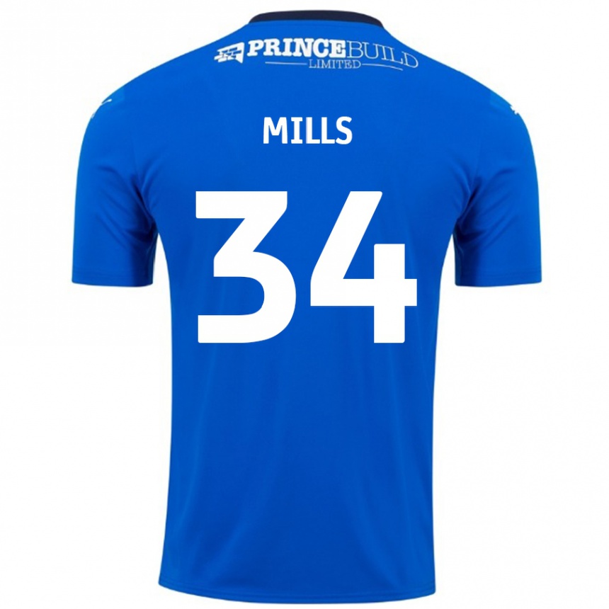 Niño Fútbol Camiseta Harley Mills #34 Azul Blanco 1ª Equipación 2024/25 Perú