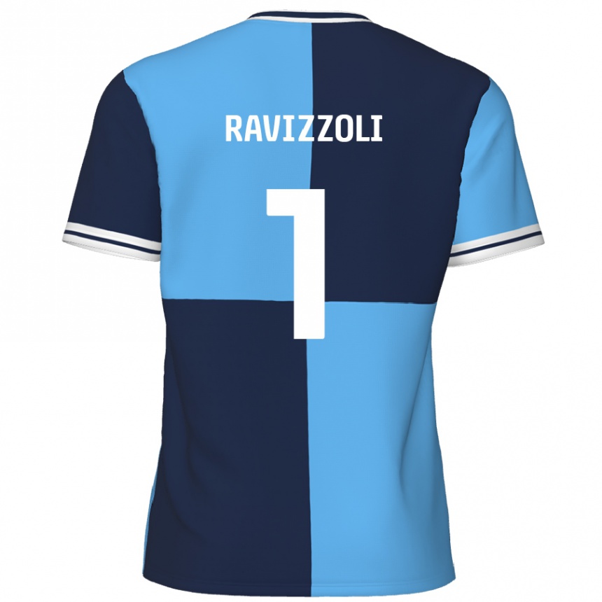 Niño Fútbol Camiseta Franco Ravizzoli #1 Azul Cielo Azul Oscuro 1ª Equipación 2024/25 Perú