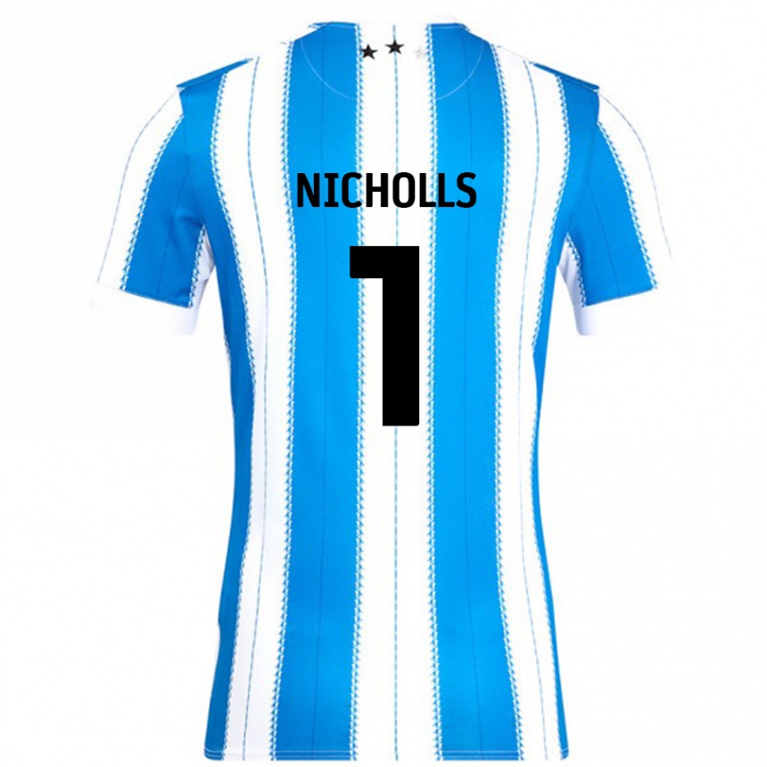 Niño Fútbol Camiseta Lee Nicholls #1 Azul Blanco 1ª Equipación 2024/25 Perú