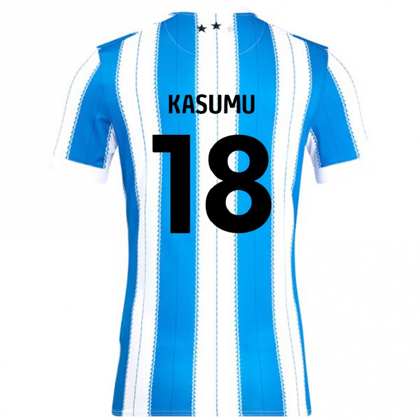 Niño Fútbol Camiseta David Kasumu #18 Azul Blanco 1ª Equipación 2024/25 Perú