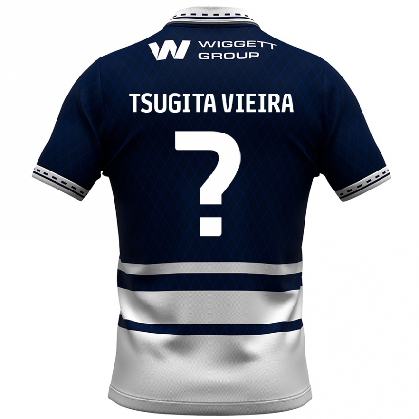 Niño Fútbol Camiseta Sacha Tsugita Vieira #0 Azul Marino Blanco 1ª Equipación 2024/25 Perú