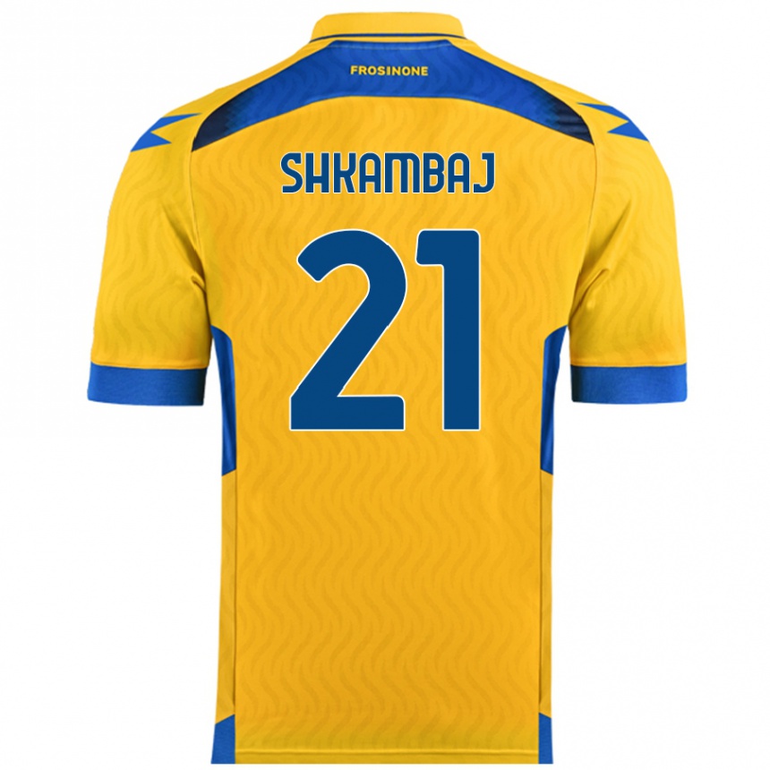 Niño Fútbol Camiseta Ardit Shkambaj #21 Amarillo 1ª Equipación 2024/25 Perú