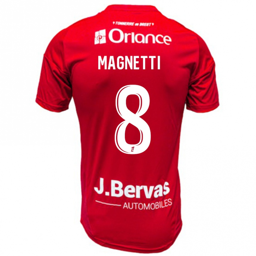 Niño Fútbol Camiseta Hugo Magnetti #8 Rojo Blanco 1ª Equipación 2024/25 Perú