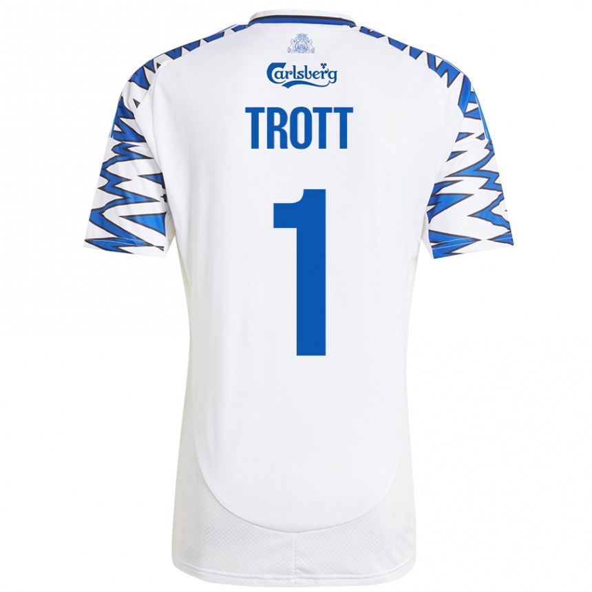 Niño Fútbol Camiseta Nathan Trott #1 Blanco Azul Cielo 1ª Equipación 2024/25 Perú