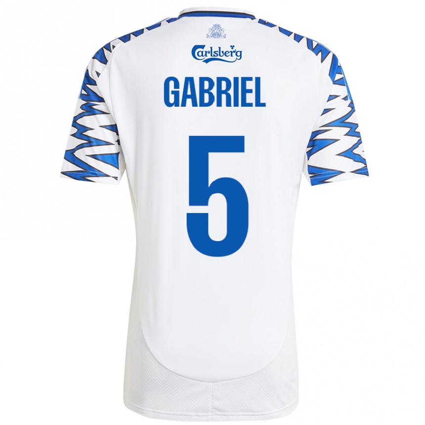 Niño Fútbol Camiseta Gabriel Pereira #5 Blanco Azul Cielo 1ª Equipación 2024/25 Perú