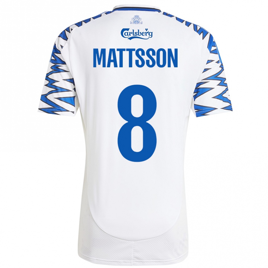 Niño Fútbol Camiseta Magnus Mattsson #8 Blanco Azul Cielo 1ª Equipación 2024/25 Perú