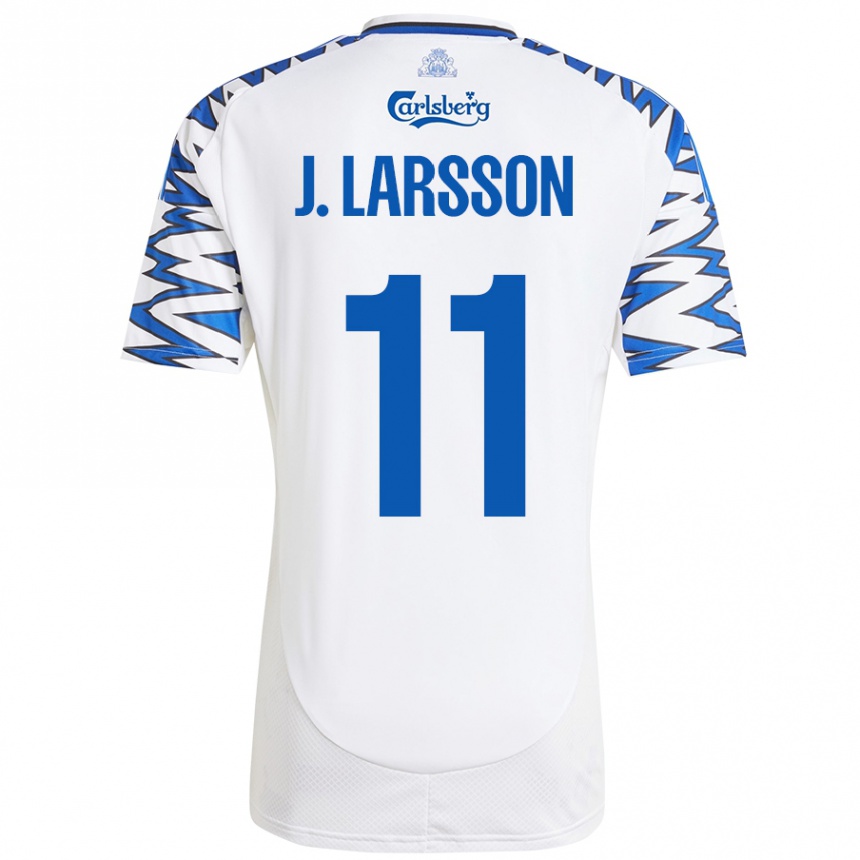 Niño Fútbol Camiseta Jordan Larsson #11 Blanco Azul Cielo 1ª Equipación 2024/25 Perú