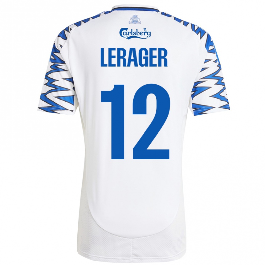 Niño Fútbol Camiseta Lukas Lerager #12 Blanco Azul Cielo 1ª Equipación 2024/25 Perú