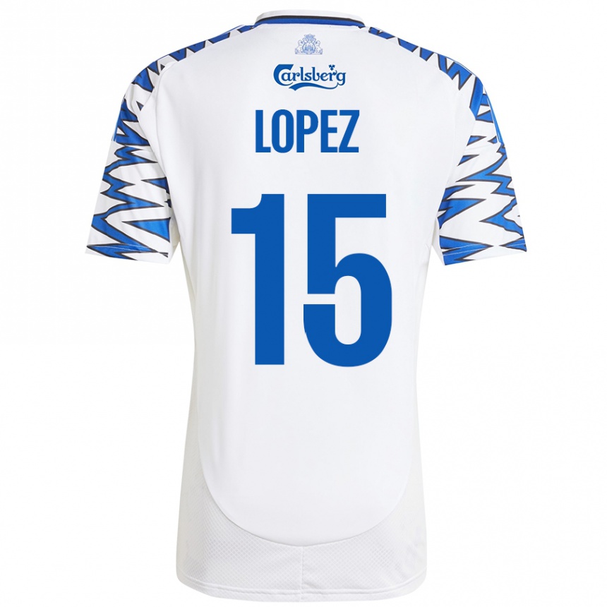 Niño Fútbol Camiseta Marcos López #15 Blanco Azul Cielo 1ª Equipación 2024/25 Perú