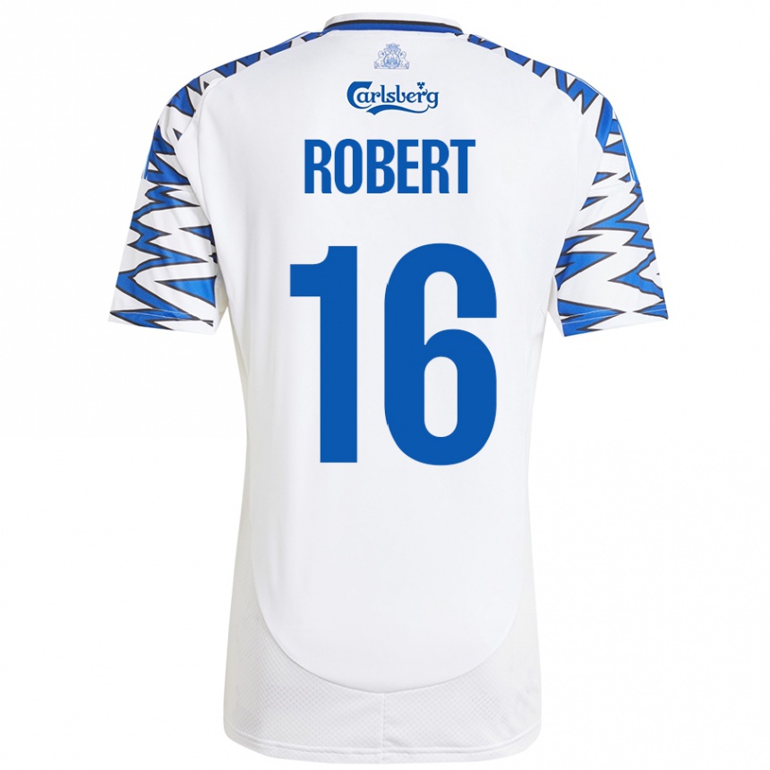 Niño Fútbol Camiseta Robert #16 Blanco Azul Cielo 1ª Equipación 2024/25 Perú